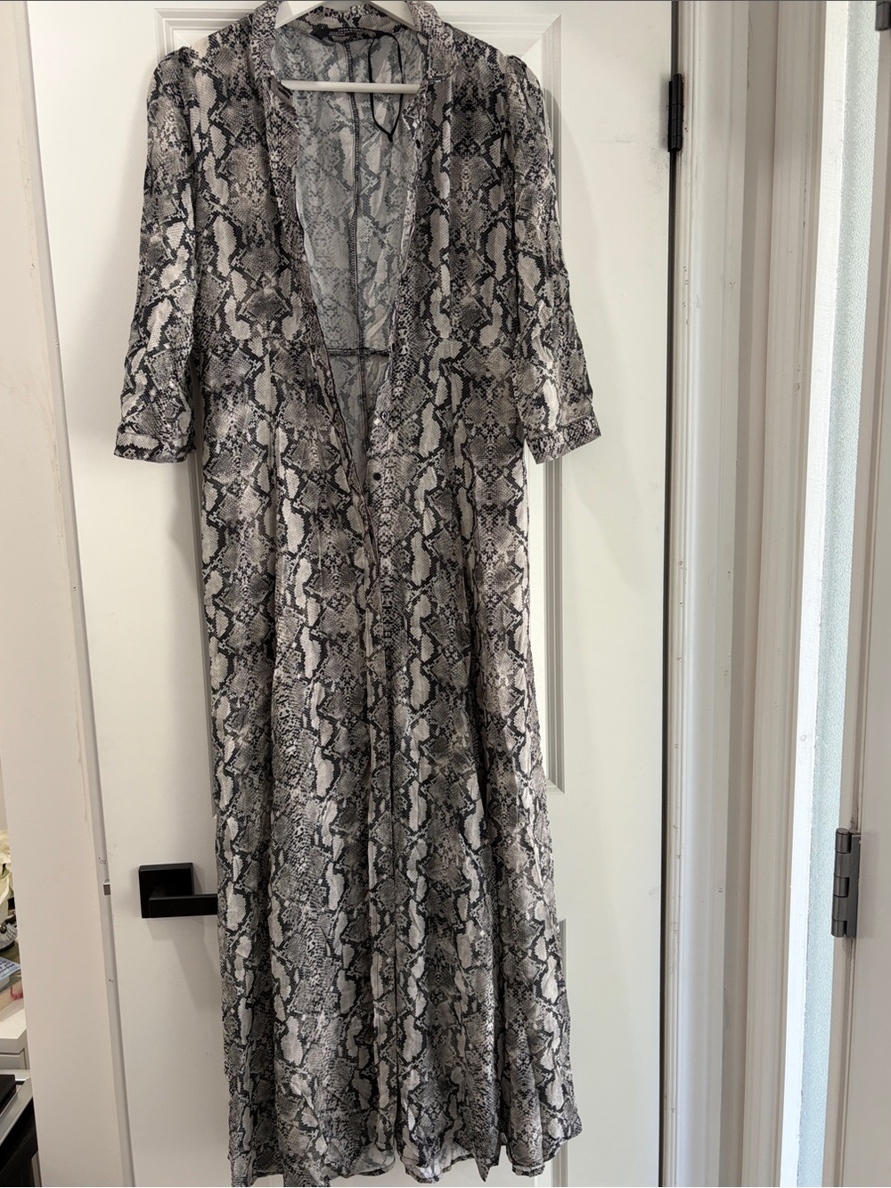 Zara Snake-Print Maxi Dress in Gray and White